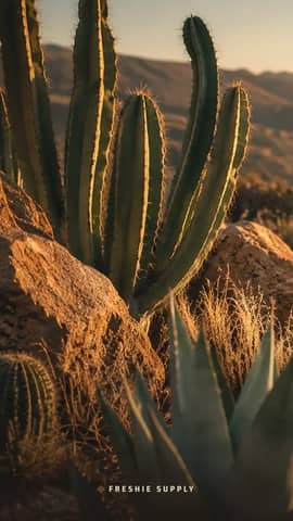 Baja Cactus phone wallpaper preview: the Baja Cactus scene with a small Freshie Supply mark at the bottom edge