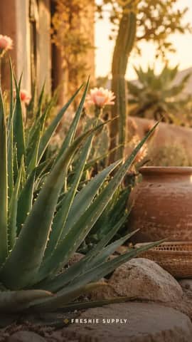 Cactus Flower and Aloe phone wallpaper preview: the Cactus Flower and Aloe scene with a small Freshie Supply mark at the bottom edge