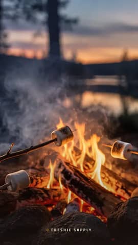 Campfire Marshmallow phone wallpaper preview: the Campfire Marshmallow scene with a small Freshie Supply mark at the bottom edge