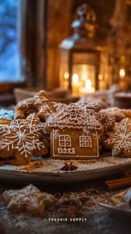 Frosted Gingerbread phone wallpaper preview: the Frosted Gingerbread scene with a small Freshie Supply mark at the bottom edge