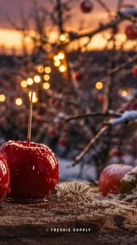 Winter Candy Apple phone wallpaper preview: the Winter Candy Apple scene with a small Freshie Supply mark at the bottom edge